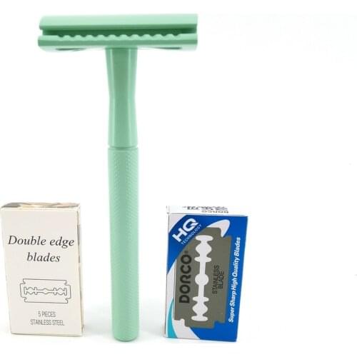 Green Double Edge Safety Razor ,Female Sustainable Superior Shaving For Women With 15 PCS Recyclable Stainless Steel Blades
