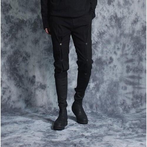 Fashion punk fake two pieces pants men trousers pantalones hombre cargo pants for men pantalon homme personality iron buckle