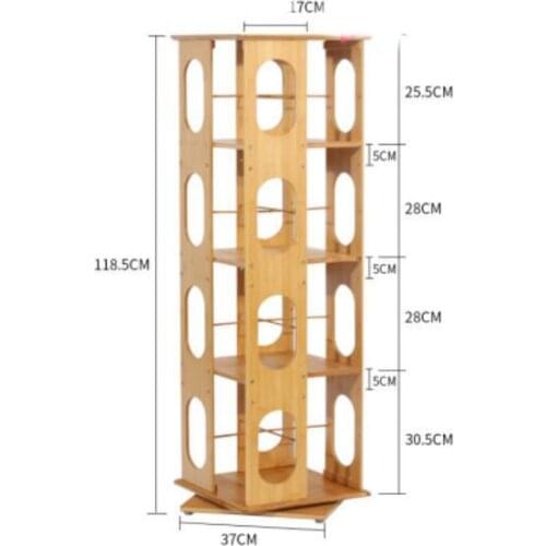118*37*37cm Rotary four-layer Bookcase Bamboo Book Storage Shelf Living Room Storage Rack