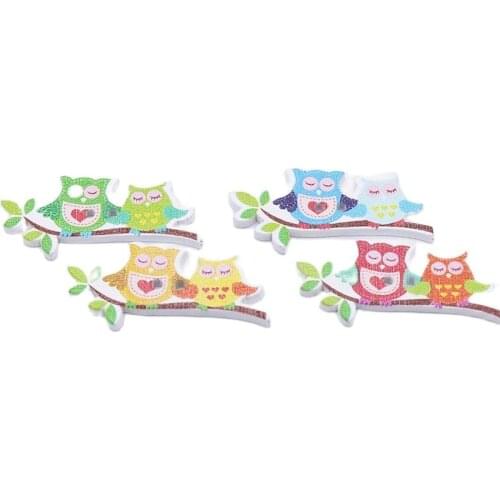 Lovers Owl Shape Wooden Buttons For Scrapbooking Sewing Craft 2 Holes Wood Buttons Tape Mixed Colors 1.8cm *4.0cm