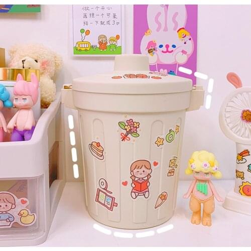 W&G Kawaii Desktop Makeup Brush Storage Bucket School Office Stationery Trash Organizer Cute Large Capacity Round Pen Holder
