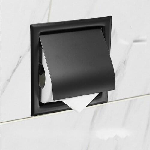 Paper Holders Modern Wall Mount Matte Black 304 Stainless Steel Bathroom Toilet Paper Holder WC Roll Paper Tissue Box WY71607