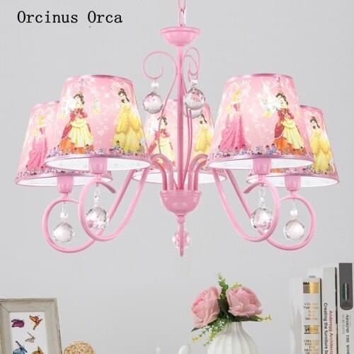 Girls bedroom chandelier childrens cartoon Pink Princess chandelier crystal decorative Chandelier