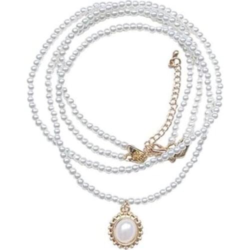 Double Layer Imitation Pearls Necklace for Women Silver Color Clavicle Chain Pendant Necklace European And American Choker Gift