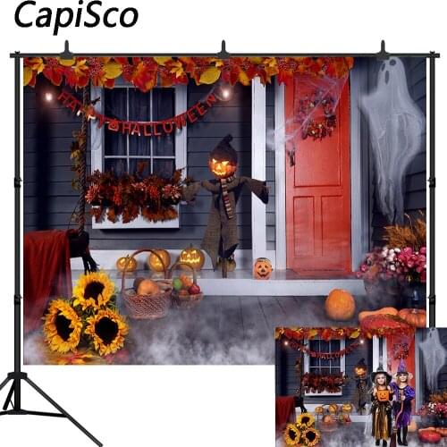 Capisco photography background photophone Halloween pumpkin wood house Scarecrow sunflower backdrop photo studio photocall