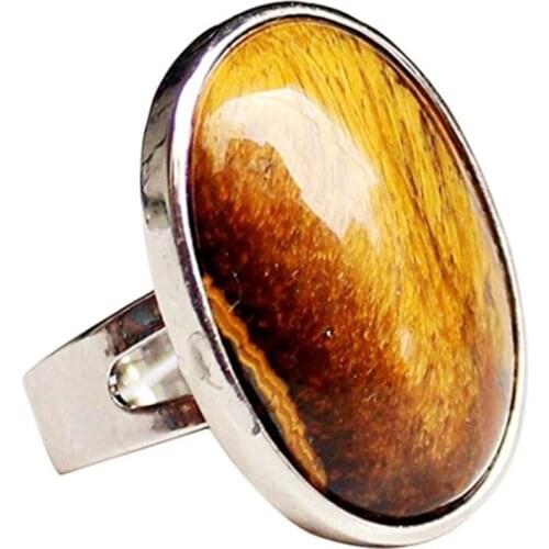 FYJS Unique Silver Plated Oval Shape Natural Tiger Eye Stone Resizable Finger Ring For Cool Men Jewelry