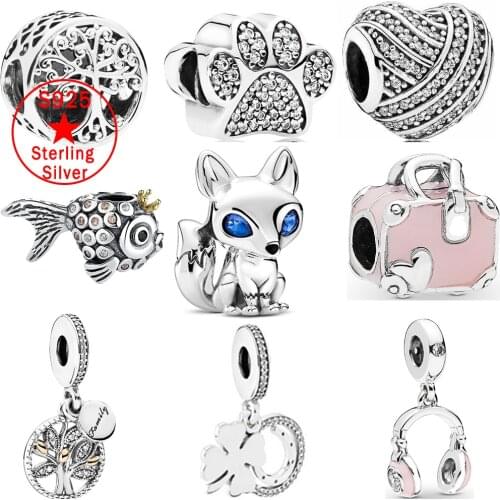 Hot Sale 100% Real 925 Sterling Silver CZ Charm Beads Fit Original Bracelet Pendants DIY Jewelry Making