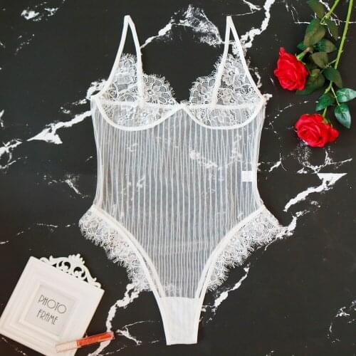Deep V Hot Erotic Sexy Hollow Underwear Halter Open Bra Transparent Lingerie Sexy 3 Colors Lingerie One Piece Women Lace Bra Set