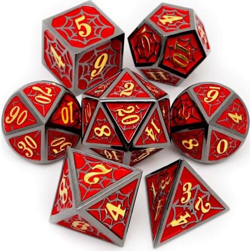 Haxtec Metal Dice Set D&D Spider Net Polyhedral DND Dice for RPG Games-Black Red Gold Numbers