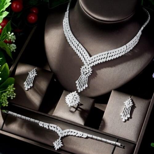 HIBRIDE CZ Fashion Zircon Bridal Jewelry Wedding Prom Party Accessories Dubai Gold Jewelry Sets for Women bijoux mariage N-1215