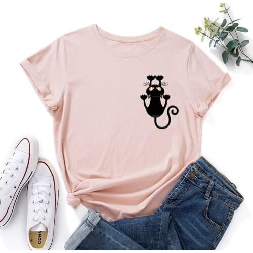 Summer Women Cotton Tshirt Short Sleeve Plus Size Vintage Kawaii Little Kitty Printing Women Clothe Casual Female Funny Tee Tops
