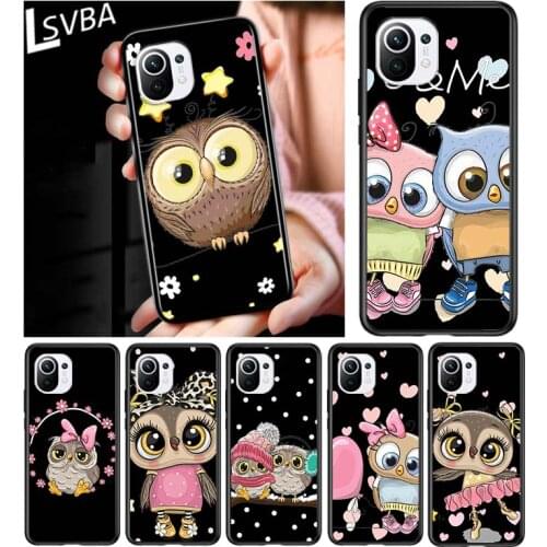 Lovely Animal Owl for Xiaomi Mi 11 10T Note 10 Ultra 5G 9 9T SE 8 A3 A2 A1 6X Pro Play F1 Lite 5G Black Phone Case