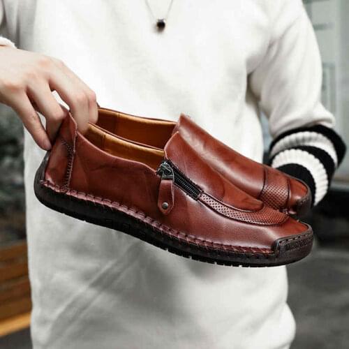 High Quality 2020 Men Shoes Leather Casual Loafers Breathable Flats Soft Light Shoes Fashion Mens Driving Footwear Big Size 48