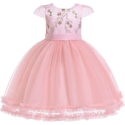 New Girls Dresses Children Embroidery Top with Tulle Party Princess Dress Formal Girls Communion Gown Vestido