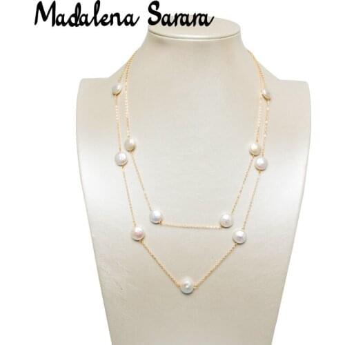 MADALENA SARARA AAA 11-13mm freshwater pearl Button Shape Pearl necklace bright Round Good Quality Pearl