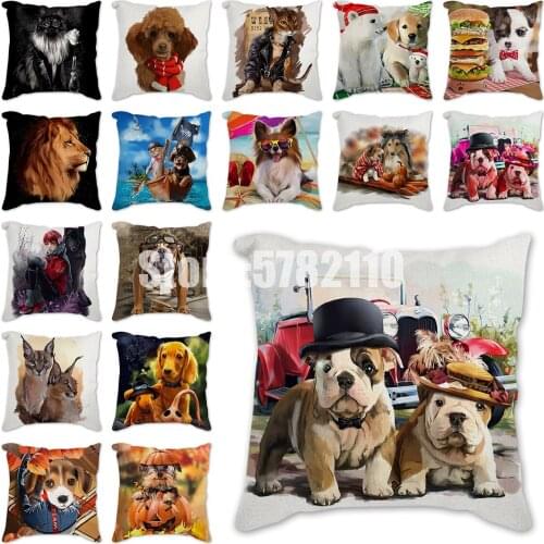 Cushion Cat dog lion snow leopard eagle owl white tiger linen pillowcase cushion cover polyester pillows covers linen cushion