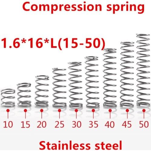 10pcs/lot 1.6*16*10/15/20/25/30/35/40/45/50mm spring 1.6mm stainless steel Micro small Compression spring