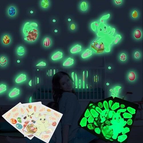 PVC Glowing Wall Stickers for Childrens Bedroom Luminous Little Bunny Wall Paper for Home Decor Kids Room
