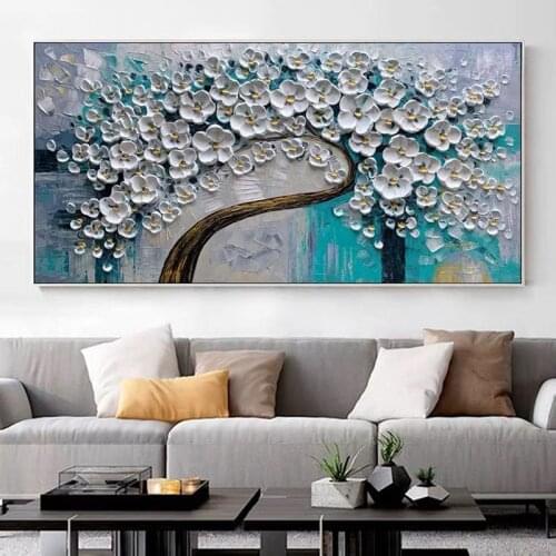 Hand Painted 3D Knife Painting Abstract Flower Oil Painting On Canvas Art Wall Adornment Pictures For Living Room Home Decor