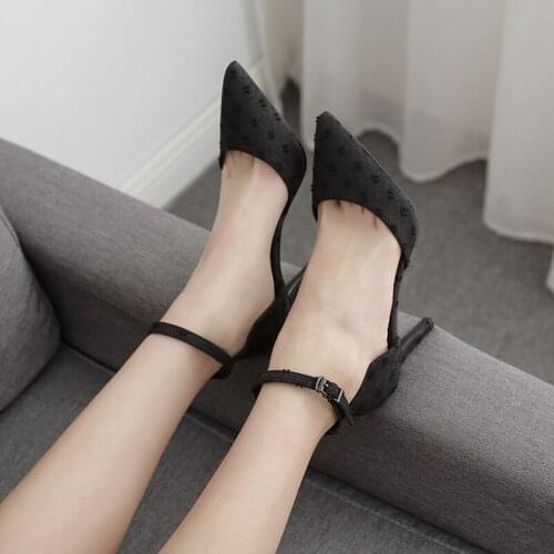 BaoYaFang 2020 Summer Sandals Women Thin Heel Pointed Toe Fashion shoes woman Black Ankle Strap sandals Buckle Shoes Female