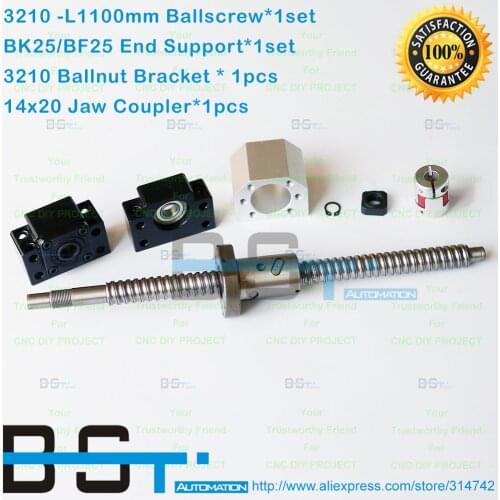 SFU3210 Ball screw - 1100mm + SFU3210 U Ballnut + BK25 BF25 End Support + 3210 Nut Mount Bracket +14x20mm Jaw coupling