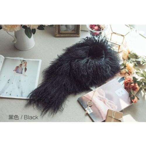 Women Real Mongolia Lamb Fur Scarf Winter Warm Neckerchief Handmade Fluffy Soft Black Grey Pink