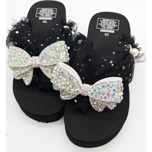 HAHAFLOWER 2018 New Beach Slippers Women Summer Diamond bow flip flops Flat Flops Ladies Fashion Non-slip Slippers size35-44