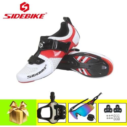 SIDEBIKE Carbon Fiber Road Bike Sneakers add SPD-SL pedals ultra-light self-locking breathable Triathlon Racing Cycling Shoes