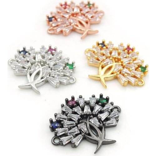21*17*2mm Micro Pave Clear&Blue&Red&Green CZ Tree Connectors Fit For Men And Women Making Bracelets Jewelry