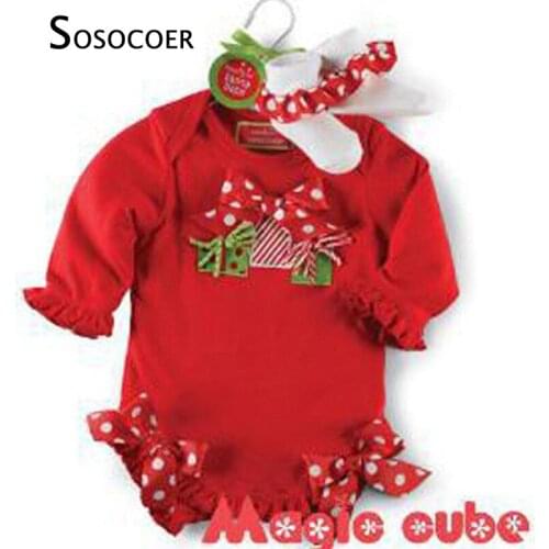 SOSOCOER Baby Girl Rompers Summer Santa Claus Polka Dot Girls Clothes High Quality Bow Newborn Romper Jumpsuit Christmas Gifts