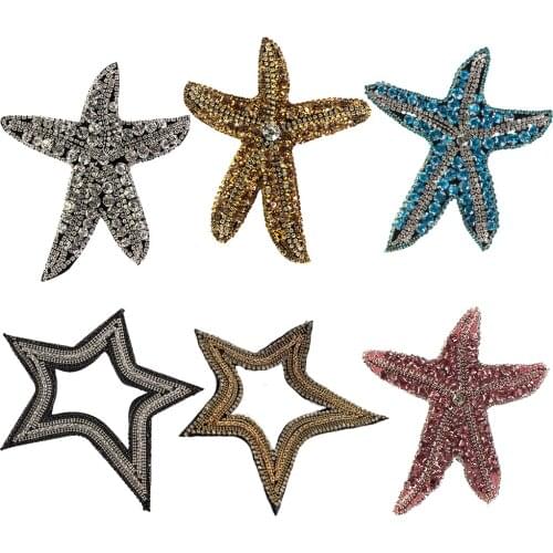 Bead Crystal Rhinestone Star Sew on Patches Applique for Clothing Shoe Bag Accessories 1piece TH1875