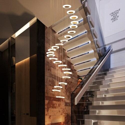 LED Chandelier For High Ceiling Villa Stair Round Hanging Pendant Suspension Lamps In Spiral Staircase Loft Modern Light Fixture