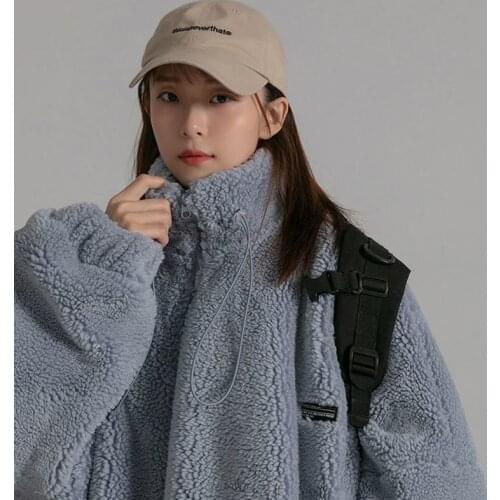 Harajuku Zip Up Hoodie Women Winter Couple Streetwear Plus Velvet Thick Lamb Jacket Style Fleece Sweatshirt Women Korean Clothes