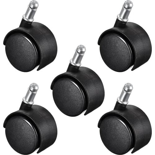 Uxcell 2inch Swivel Casters Nylon Twin Wheel Universal 11mmx22mm Stem Caster Black 5pcs