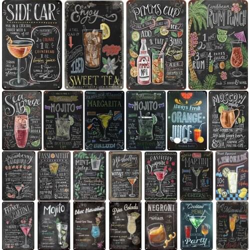 Vintage Metal Signs Mojito Martini Metal Plaque Sign For Bar Pub Decoration Cocktail Plaque Tin Poster Home Wall Decor
