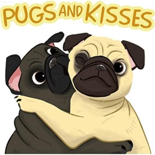 Funny Pugs and Kisses Pug Sticker Cartoon Car Styling Reflective Car Stickers Waterproof Car Decoration 13cm*13cm