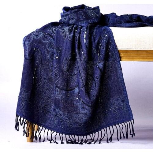 Women Winter Spring Fashion Hand-Beaded Embroidery Merino Imported Nepal Shawl Pashmina Boiled Merino Kashmiri Wool Scarf