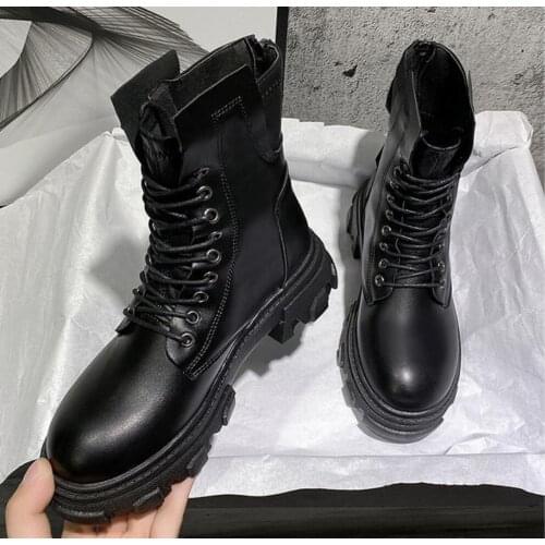 Size 35-40 Chunky Gothic Motorcycle Boots For Women Autumn 2021 Fashion Round Toe Lace-up Combat Boots Ladies Shoes