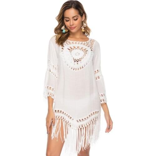 H80&S90 Women Dresses New Arrival 2019 White Elegant Dress Summer Dresses Beach Tassel Smock Casual Boho Clothing Tank Tops
