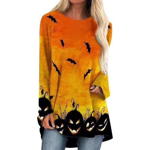 Halloween Womens Tops Autumn Fashion Clothing Loose Long Party Round Neck T-Shirt All-match Femme Casual Funny Female T Shirt
