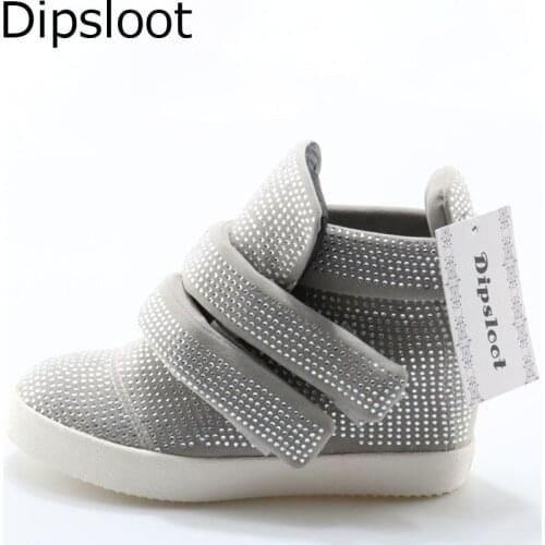 Dipsloot Rock Style Unisex High Top Hot Driled Crystal Rivets Covered Casual Shoes Magic Tape Women Thick Sole Short Bottines