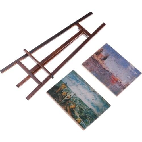 1 Set Artist Easel Stand & 2 Wood Paintings Pictures Mini Artist Easel Wood Wedding Table Card Stand Display Holder Decoration