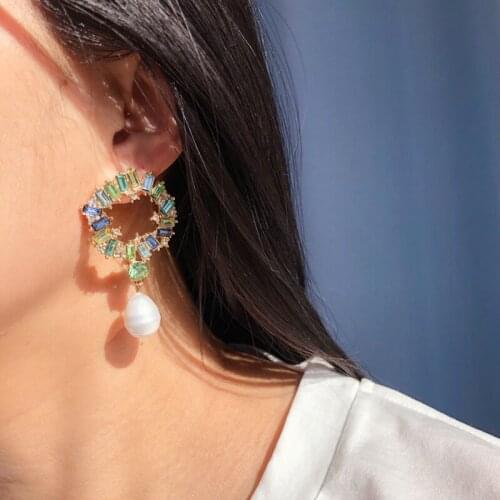 2021 Ins Gold Colorful Acrylic Stones Pearl Irregular Piercing Minimalism Earrings Trendy Korean Fashion Women Party Jewelry