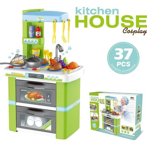 37pcs Electronic simulate Kitchen House Kids Pretend play Set Toys with music Light Cooking Kitchen Table Educational Doll girl
