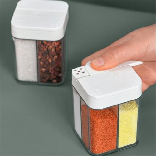 4 in 1 Salt and Pepper Shaker Transparent Spice Seasoning Containers with Sliding Lids Spice Dispenser Clear Salt Storage Box