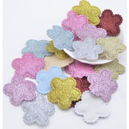 50Pcs 35mm Padded Glitter Fabric Spring Flower Applique for DIY Hat Gloves Clothes Fabric Sewing Patches Handmade Accessory H99