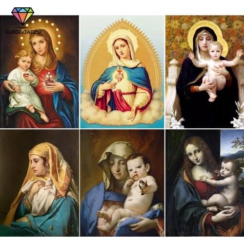 5D Diamond Embroidery Virgin Mary Jesus Religious Painting DIY Full Round Rhinestone Diamond Painting Mosaic Handmade Decoration