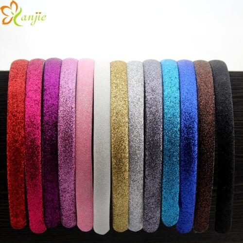 60pcs/lot 12mm Glitter Hairbands For Girls And Women Satin Plastic Non-slip Glitter Hair Band Head Hoop Hair Accessories
