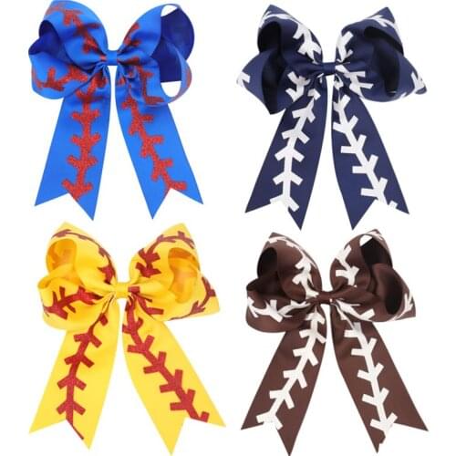 7 Inch Ribbon Baseball Rugby Hair Bow For Kids Girls Hair Clips Handmade Softball Headwear Boutique Hair Accessories