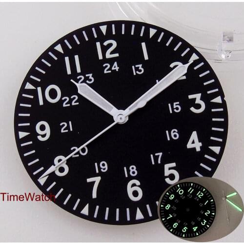 33.6mm Black Watch Dial+Hands Fit For NH35A/NH36A Miyota 8215 821A 8205 DG2813 Automatic Movement Green Lume Arabic Numerals